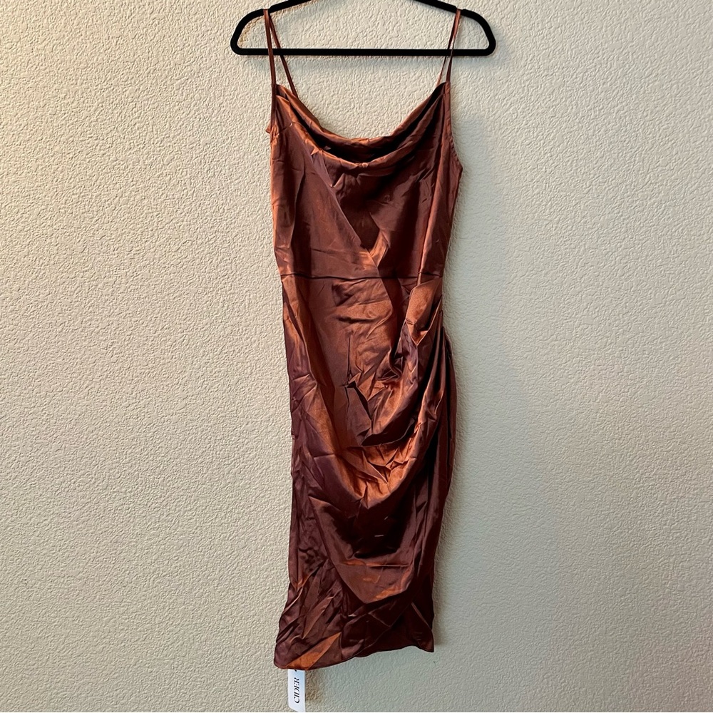 Solid satin midi dress (large)